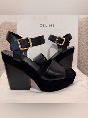 Céline Black Calfskin Platform Wedges